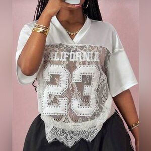 White Lace California 23 Women's Jersey See Through T-Shirt